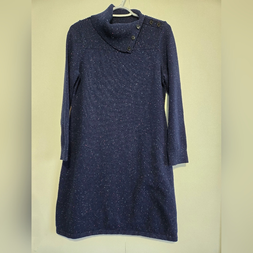Talbots Women's‎ Navy Speckled Cowlneck Sweater Dress - Size Large Petite